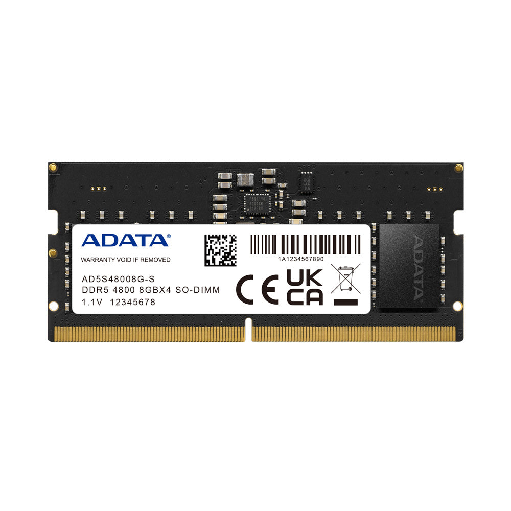Memoria RAM ADATA DDR5 4800 SO-DIMM | 8GB | DDR5 | On-die ECC | 4800MT/s | CL40 | Negro | AD5S48008G-S