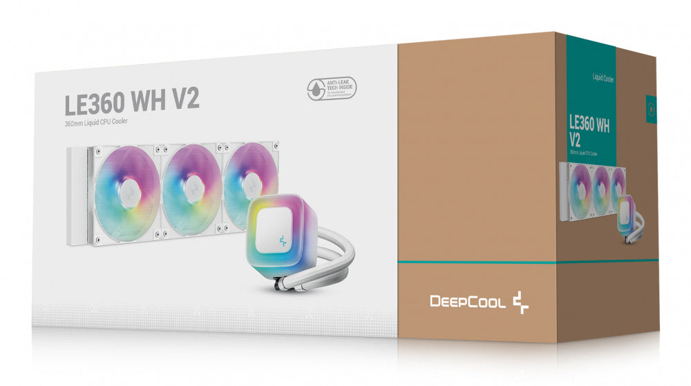 Disipador Líquido DeepCool LE360 WH V2 | 402 mm | 500 a 2100 RPM | 31.6 dBA | AM5 / AM4 | LGA 1851 / 1700 / 1200 / 1151 / 1150 / 1155 | ARGB | Blanco | R-LE360-WHAMMN-G-2