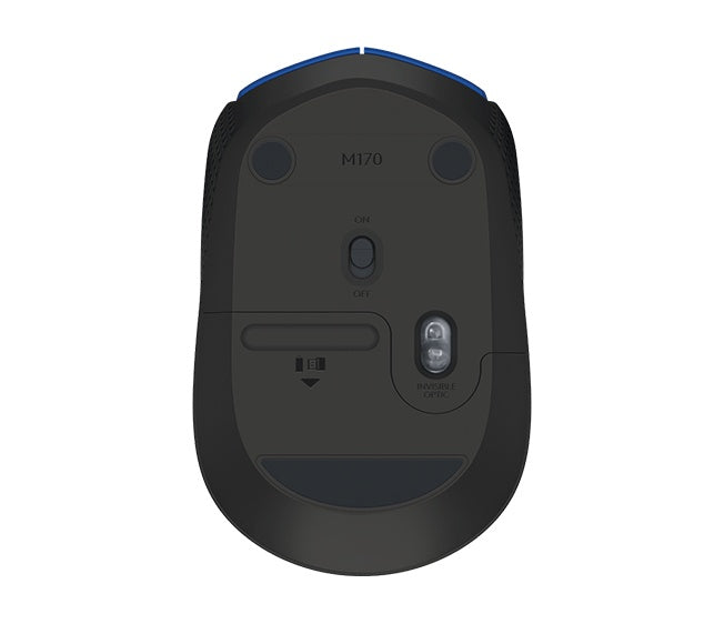 Mouse Ergonómico Logitech Óptico M170| 1000 DPI | Inalámbrico | Negro/Azul | USB | 910-004800