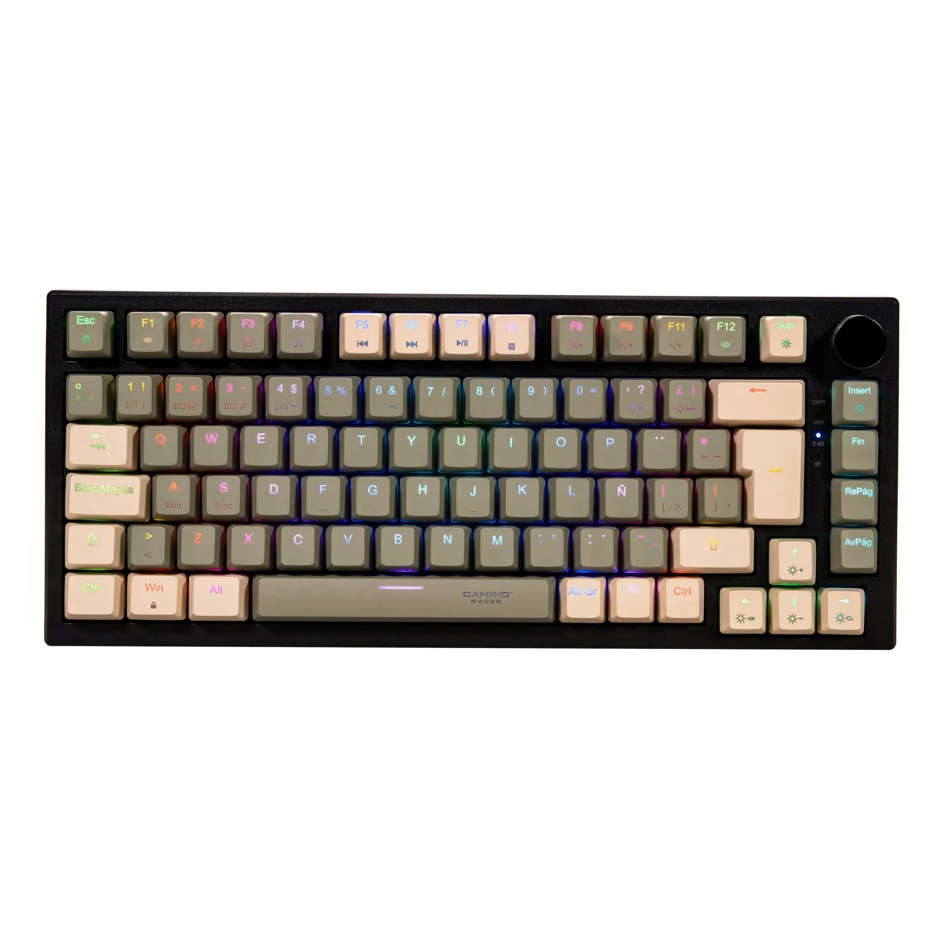 Teclado Mecánico Naceb Silver Fang | 80% | Switch Café | Tres Modos de Conexión | Inalámbrico 2.4Ghz / Bluetooth 5.0 / Cable USB-A | RGB | COLOR | Español | NA-0969