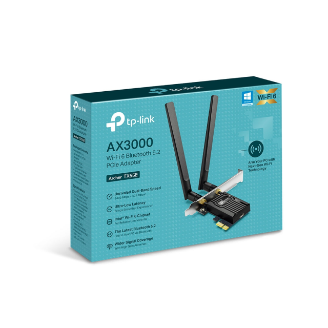 Tarjeta de Red Tp-Link Archer TX55E | PCIe | AX3000 | Wi-Fi 6 | Bluetooth 5.2 | 5 GHz / 2.4 GHz | ARCHER TX55E