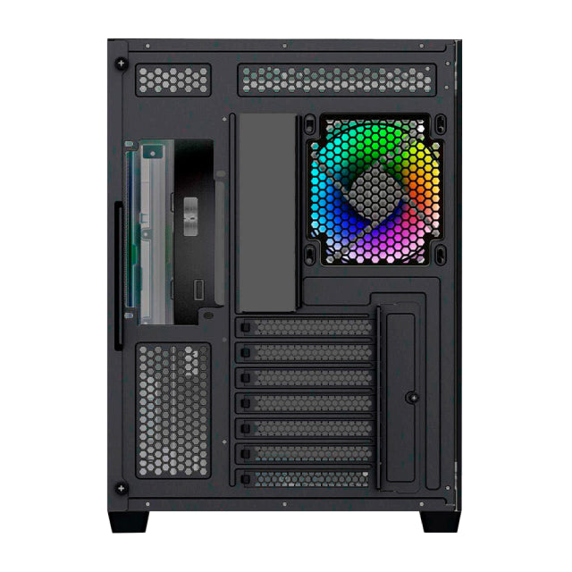 Gabinete Munfrost Hirow | Media Completa | Mini ITX / Micro ATX / ATX | Cristal Curvo Templado | 4 Ventiladores ARGB Pre-Instalados | USB 3.0 | Negro | CGHIROWLFBMFT