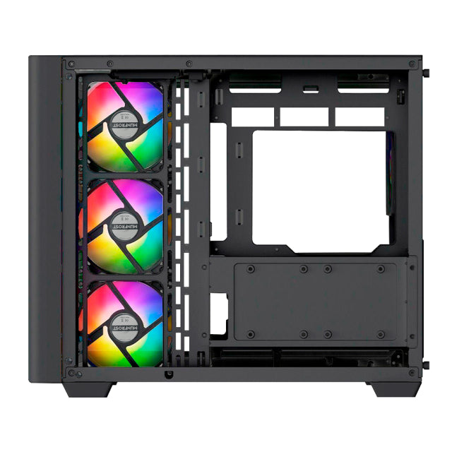Gabinete Munfrost Hirow | Media Completa | Mini ITX / Micro ATX / ATX | Cristal Curvo Templado | 4 Ventiladores ARGB Pre-Instalados | USB 3.0 | Negro | CGHIROWLFBMFT
