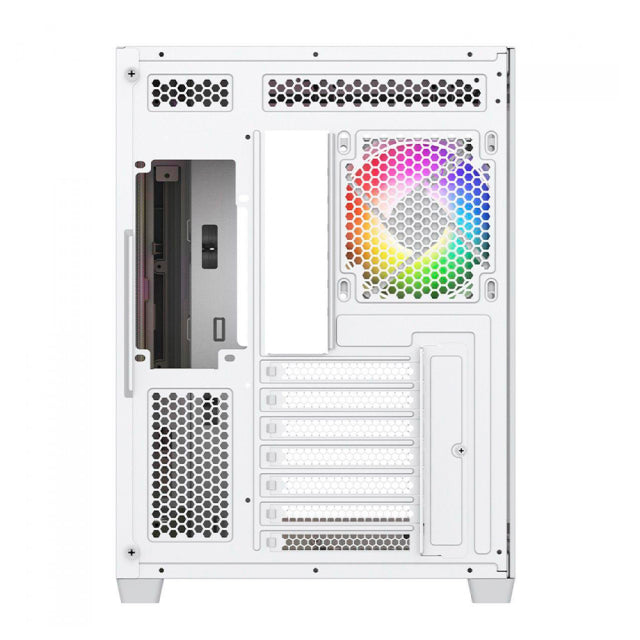 Gabinete Munfrost Hirow | Media Torre | Mini-ITX / Micro-ATX / ATX | Cristal Templado Curvo | 4 Ventiladores ARGB Pre-Instalados | USB 3.0 | Blanco | CGHIROWLFWMFT