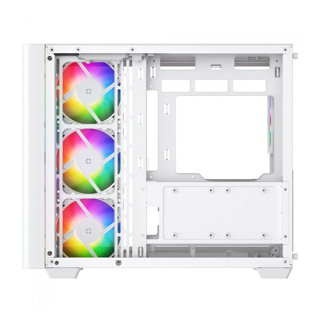 Gabinete Munfrost Hirow | Media Torre | Mini-ITX / Micro-ATX / ATX | Cristal Templado Curvo | 4 Ventiladores ARGB Pre-Instalados | USB 3.0 | Blanco | CGHIROWLFWMFT
