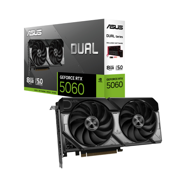 Tarjeta de Video ASUS Dual GeForce RTX 5060 | 8GB GDDR7 | PCI Express 5.0 | 128 Bits | Negro | DUAL-RTX5060-O8G