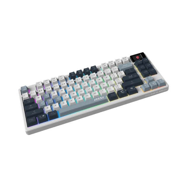 Teclado Mecánico MSI FORGE GK600 TKL | Bluetooth / Receptor USB / USB 2.0 | RGB | Display 1.06" | Color Blanco / Gris | Inglés | FORGE GK600 TKL WIRELESS SKY