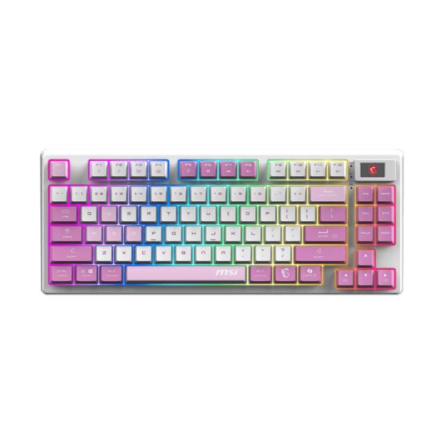 Teclado Mecánico MSI FORGE GK600 TKL | Bluetooth / Receptor USB / USB 2.0 | RGB | Display 1.06" | Color Violeta | Inglés | FORGE GK600 TKL W VIOLET US