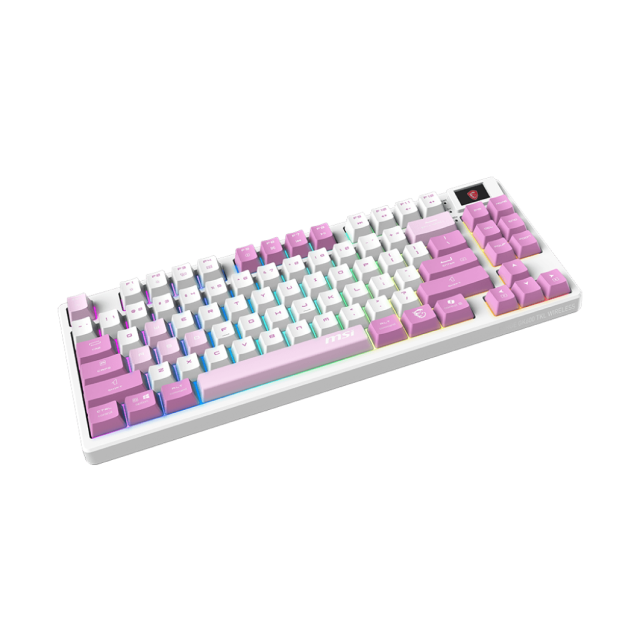 Teclado Mecánico MSI FORGE GK600 TKL | Bluetooth / Receptor USB / USB 2.0 | RGB | Display 1.06" | Color Violeta | Inglés | FORGE GK600 TKL W VIOLET US