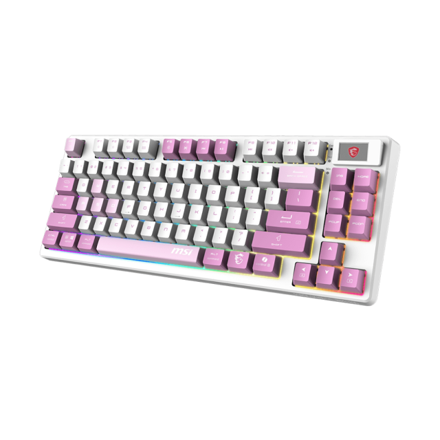 Teclado Mecánico MSI FORGE GK600 TKL | Bluetooth / Receptor USB / USB 2.0 | RGB | Display 1.06" | Color Violeta | Inglés | FORGE GK600 TKL W VIOLET US