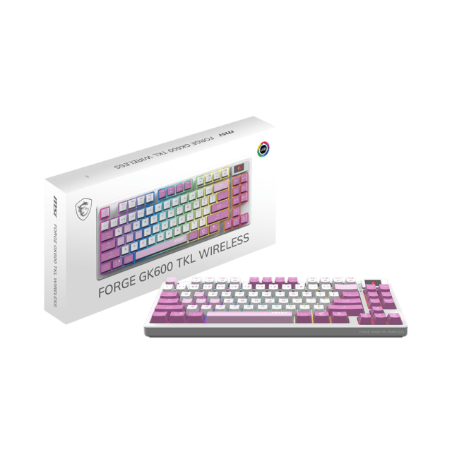 Teclado Mecánico MSI FORGE GK600 TKL | Bluetooth / Receptor USB / USB 2.0 | RGB | Display 1.06" | Color Violeta | Inglés | FORGE GK600 TKL W VIOLET US