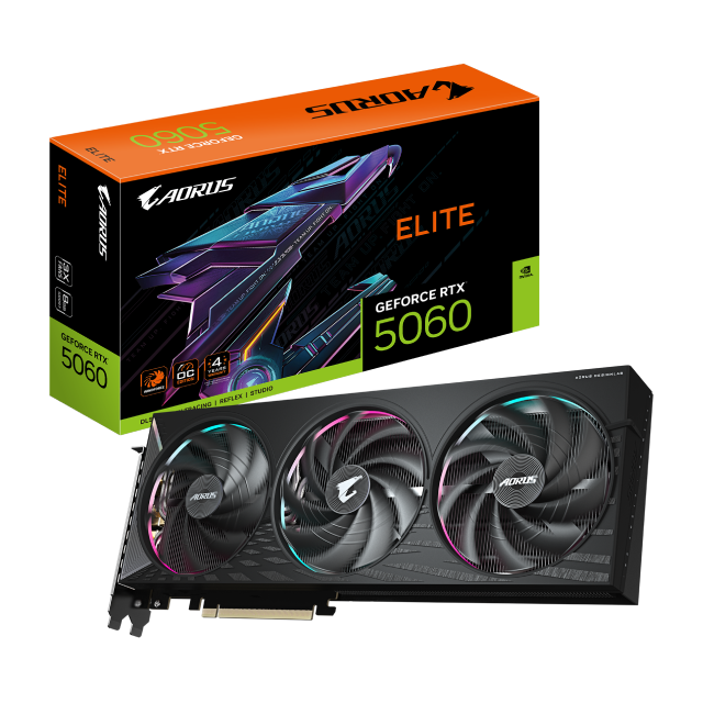 Tarjeta de Video GIGABYTE AORUS GeForce RTX 5060 ELITE 8G | 8GB GDDR7 | PCI Express 5.0 | 128 Bits | Negro | GV-N5060AORUS E-8GD