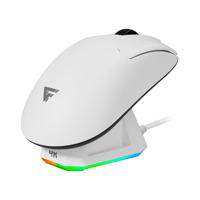 Mouse Gamer Inalámbrico Game Factor MOW800 | 26,000 DPI | Sensor Pixart 3395 | Incluye Base Magnética RGB | 80hrs Batería recargable | Color Blanco | MOW800-WH