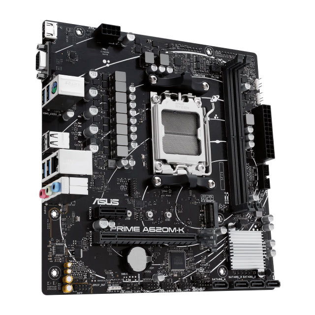 Tarjeta Madre ASUS PRIME A620M-K | Micro ATX | AM5 | AMD A620 | DDR5 (Hasta 96GB) | VGA / HDMI | Negro | PRIME A620M-K