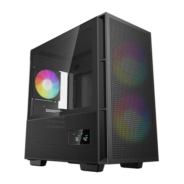 Gabinete DeepCool CH360 DIGITAL | Mini Torre | Micro-ATX / Mini-ITX | USB 3.0 | Cristal Templado | Pantalla de Estado de CPU y GPU | 3 Ventiladores ARGB Pre-Instalados | Negro | R-CH360-BKAPE3D-G-1