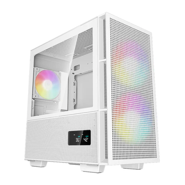 Gabinete DeepCool CH360 DIGITAL WH | Mini Torre | Micro-ATX / Mini-ITX | USB 3.0 | Cristal Templado | Pantalla de Estado de CPU y GPU | 3 Ventiladores ARGB Pre-Instalados | Blanco | R-CH360-WHAPE3D-G-1