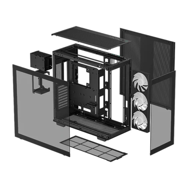 Gabinete DeepCool CH780 | Torre Completa | E-ATX / ATX / Micro-ATX / Mini-ITX | USB 3.0 | Cristal Templado Panorámico | 3 Ventiladores ARGB Pre-Instalados | Negro |