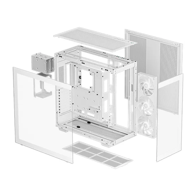 Gabinete DeepCool CH780 WH | Torre Completa | E-ATX / ATX / Micro-ATX / Mini-ITX | USB 3.0 | Cristal Templado Panorámico | 3 Ventiladores ARGB Pre-Instalados | Blanco |