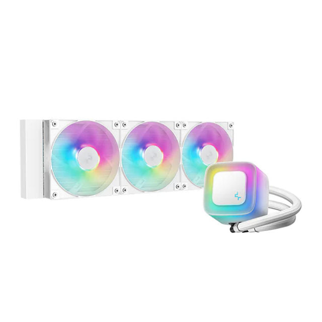 Disipador Líquido DeepCool LE360 WH V2 | 402 mm | 500 a 2100 RPM | 31.6 dBA | AM5 / AM4 | LGA 1851 / 1700 / 1200 / 1151 / 1150 / 1155 | ARGB | Blanco | R-LE360-WHAMMN-G-2