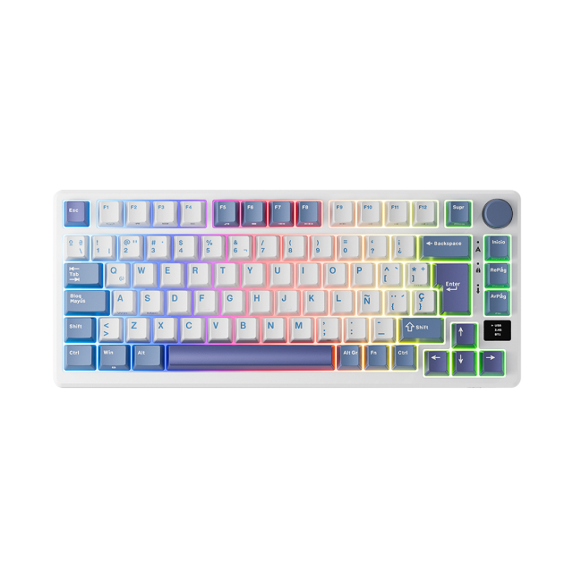 Teclado Mecánico Royal Kludge M75 | 75% | Conectividad tri-modo | Mini Pantalla OLED | Hot Swap | Español | Taro Milk | Español | RKM75TML