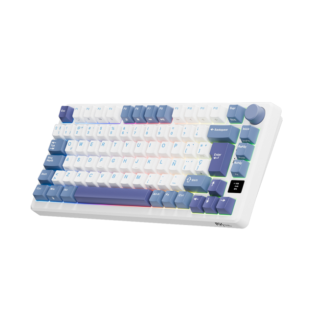 Teclado Mecánico Royal Kludge M75 | 75% | Conectividad tri-modo | Mini Pantalla OLED | Hot Swap | Español | Taro Milk | Español | RKM75TML