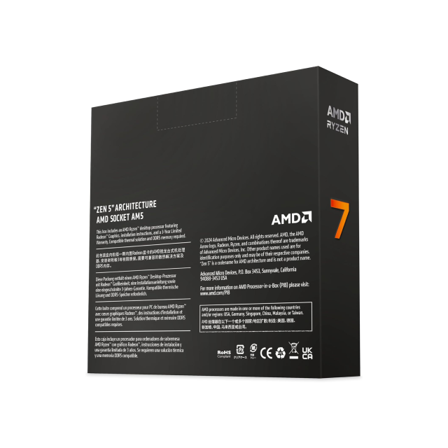 Procesador AMD Ryzen 7 9700X | 8 Núcleos / 16 Hilos | 3.8 GHz / 5.5 GHz Max | Socket AM5 | AMD Radeon Graphics | (NO INCLUYE DISIPADOR) | Ryzen 9000 Series | Ryzen 9000 Series | 100-100001404WOF