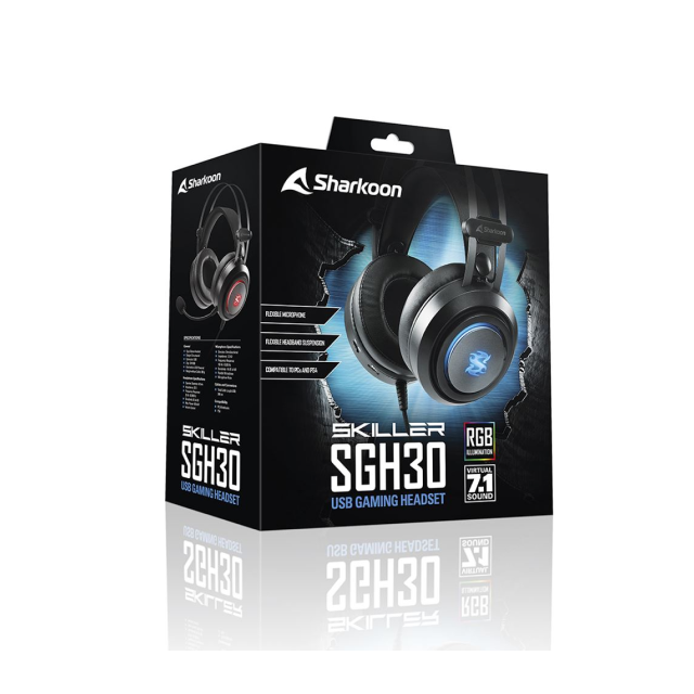 Diadema Alámbrica Sharkoon Skiller SGH30 | USB | Stereo | Sonido Envolvente 7.1 | RGB | Micrófono Omnidireccional | PC / PS4/5 | Color Negro | H-SGH30
