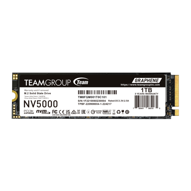 Unidad SSD TeamGroup NV5000 | 1 TB | M.2 | 1,900 MB/s Escritura | 4,500 MB/s Lectura | PCI Express 4.0 | TM8FGM001T0C101