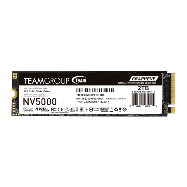 Unidad SSD TeamGroup NV5000 | 2 TB | M.2 | 3,000 MB/s Escritura | 5,000 MB/s Lectura | PCI Express 4.0 | TM8FGM002T0C101